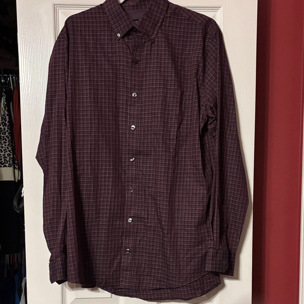 Van Heusen Men's plum Checkered Shirt large tall 16 1/2-17